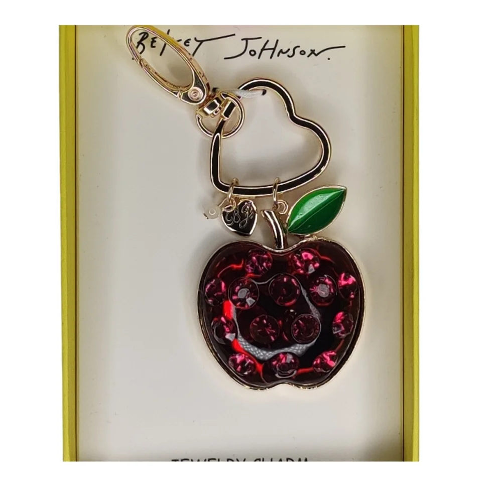 Betsey Johnson Red Apple Rhinestone Accented Bag Charm Keychain